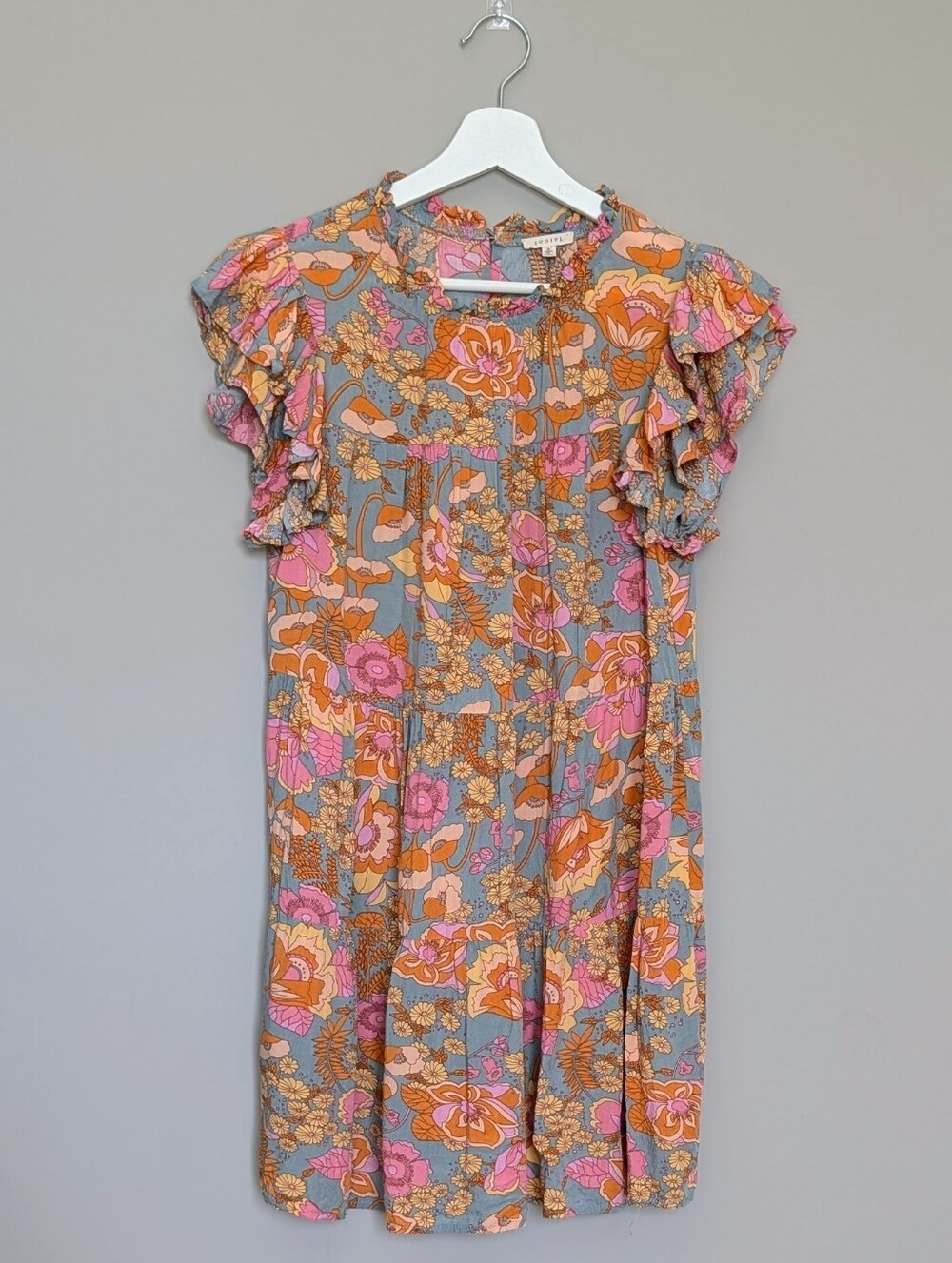 Jodifl Floral Ruffle Sleeve Tiered Mini Dress Size Small